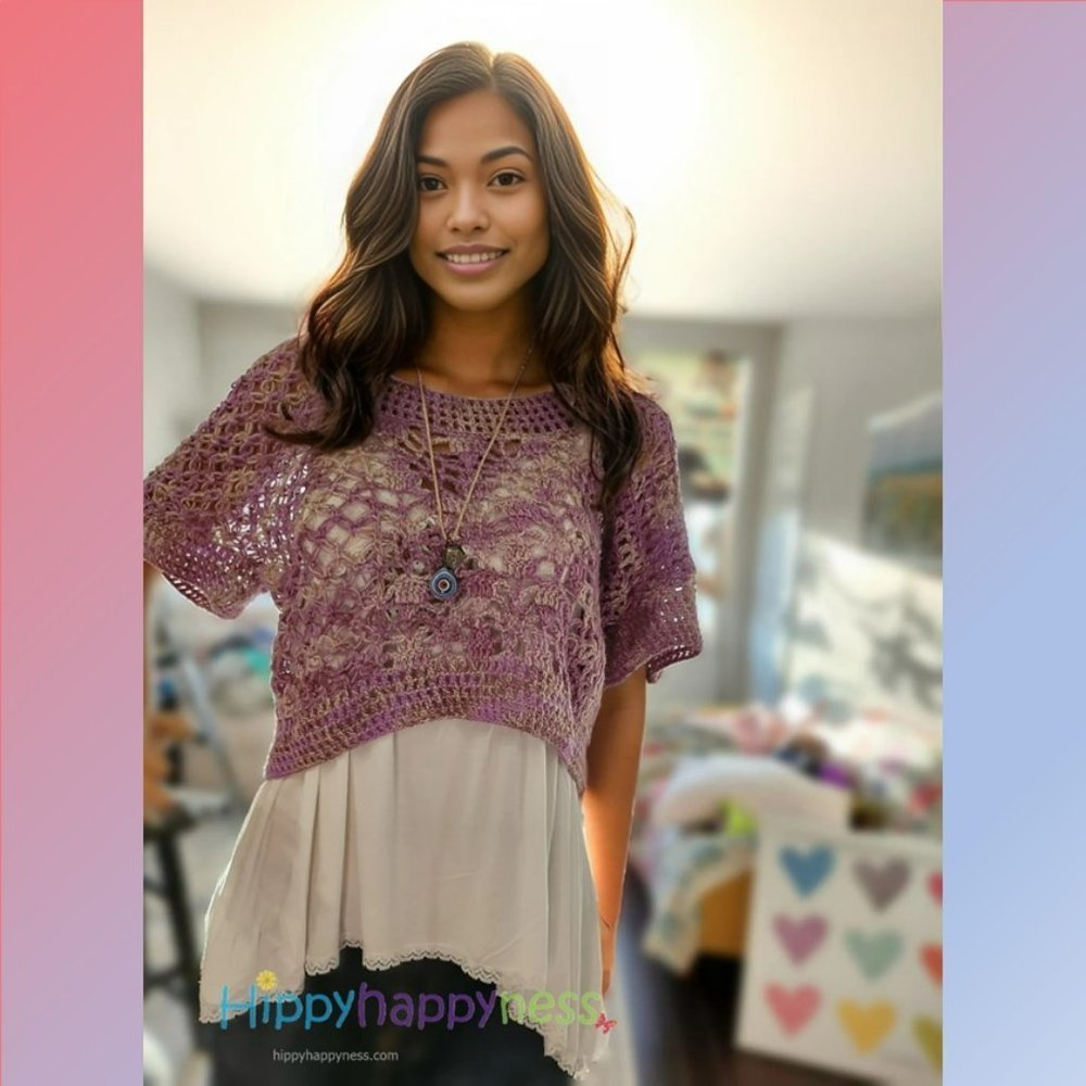 NWT Anthropologie Augden Crocheted Crop Top Sweater Lilac Purple Size Large - Picture 8 of 8